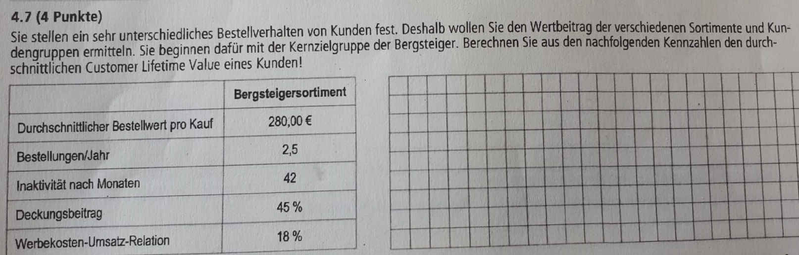 Komplexe Aufgabe zu CLV